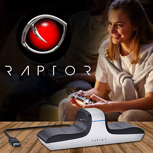 RAPTOR-GAMING CS200 Cargador Dual PS5, Blanco, Negro, Azul