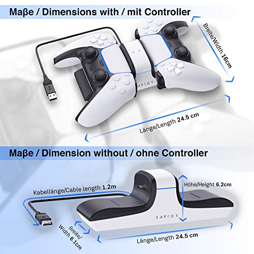 RAPTOR-GAMING CS200 Cargador Dual PS5, Blanco, Negro, Azul