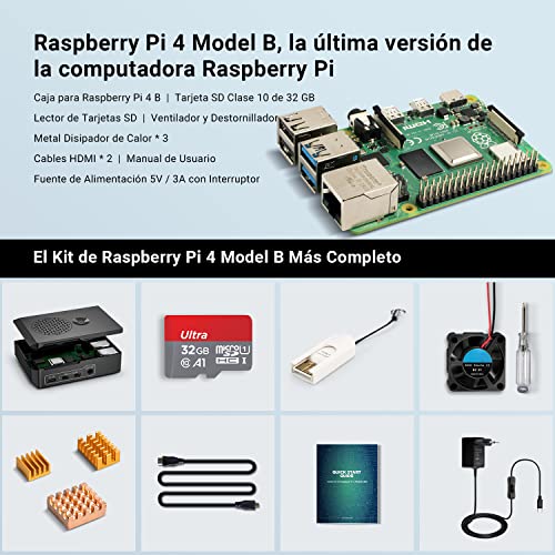 Raspberry Pi 4 4GB Starter Kit con 32GB Tarjeta SD Precargada con Raspbian