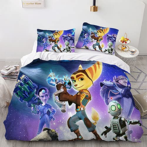 Ratchet & Clank Juego de ropa de cama + funda de almohada, juego de cama para adolescentes (Ratchet3, 135 x 200 cm)
