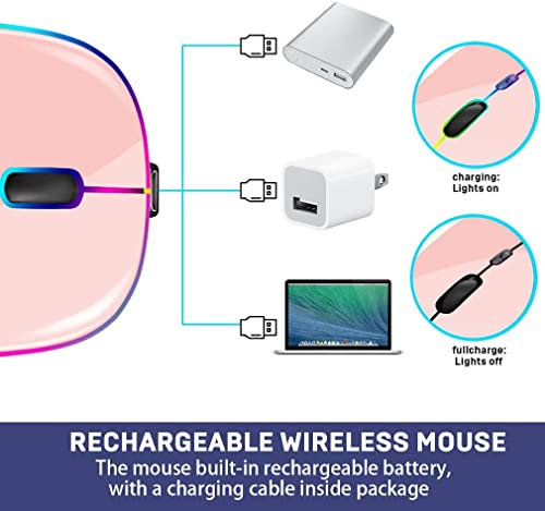 Ratón Inalámbrico Bluetooth Recargable, Ratón Retroiluminado de 7 Colores con Mini Receptor USB de 2,4 GHz, 1200,1600DPI Ajustable,Compatible con Laptop, PC, Ordenador, Chromebook, Notebook-Champán