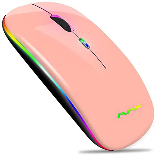Ratón Inalámbrico Bluetooth Recargable, Ratón Retroiluminado de 7 Colores con Mini Receptor USB de 2,4 GHz, 1200,1600DPI Ajustable,Compatible con Laptop, PC, Ordenador, Chromebook, Notebook-Champán