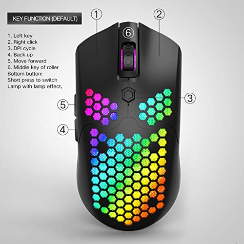 Ratón inalámbrico para juegos, ratones ergonómicos para juegos USB RGB, modo dual de 12000 DPI, 7 botones programables, ratones para juegos de PC para Win98 / 2000 / ME / NT / XP / VISTA / 7/8/10/11 /