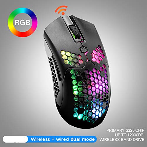 Ratón inalámbrico para juegos, ratones ergonómicos para juegos USB RGB, modo dual de 12000 DPI, 7 botones programables, ratones para juegos de PC para Win98 / 2000 / ME / NT / XP / VISTA / 7/8/10/11 /