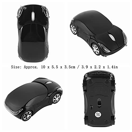 Ratón óptico inalámbrico con Forma de Coche 2.4G, para Mac/ME/Windows PC/Tablet Gaming Office, 1600DPI, Plug & Play(Negro)