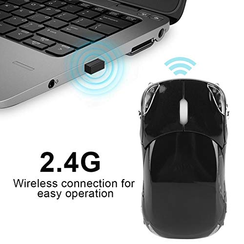Ratón óptico inalámbrico con Forma de Coche 2.4G, para Mac/ME/Windows PC/Tablet Gaming Office, 1600DPI, Plug & Play(Negro)