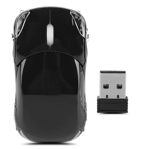 Ratón óptico inalámbrico con Forma de Coche 2.4G, para Mac/ME/Windows PC/Tablet Gaming Office, 1600DPI, Plug & Play(Negro)
