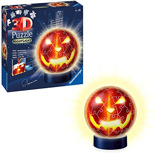 Ravensburger Puzzle, Puzzle 3D, Calabaza de Halloween, 72 Piezas, con Led, Edad Recomendada 6+, Rompecabezas de Calidad