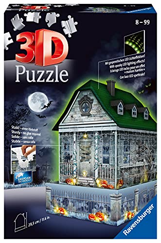 Ravensburger Puzzle, Puzzle 3D, Casa Embrujada, Edición Nocturna, 216 Piezas, con LED, Edad Recomendada 10+, Rompecabezas de Calidad