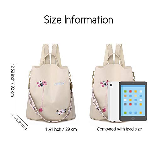 Ray-Velocity Mochila Antirrobo para Mujer | Mochila Oxford Impermeable para Mujer | Mochilas Escolares Ligeras y Elegantes para el Uso Diario Salir de Viaje Trabajar (Bordado Caqui)