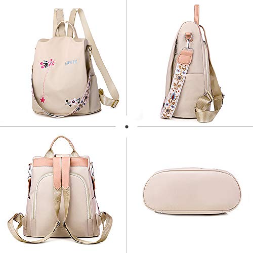 Ray-Velocity Mochila Antirrobo para Mujer | Mochila Oxford Impermeable para Mujer | Mochilas Escolares Ligeras y Elegantes para el Uso Diario Salir de Viaje Trabajar (Bordado Caqui)