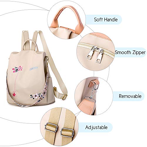 Ray-Velocity Mochila Antirrobo para Mujer | Mochila Oxford Impermeable para Mujer | Mochilas Escolares Ligeras y Elegantes para el Uso Diario Salir de Viaje Trabajar (Bordado Caqui)