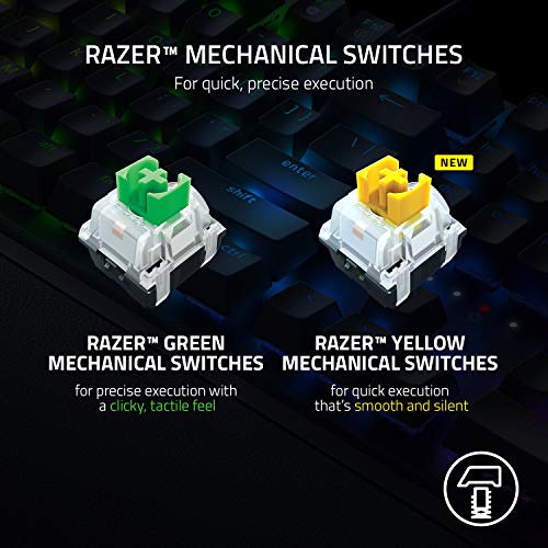 Razer BlackWidow V3 Green Switch - Teclado para Gaming con iluminación Chroma RGB, Rueda Digital multifunción y Teclas Multimedia, reposa muñecas ergonómico, diseño Italiano, Color Negro