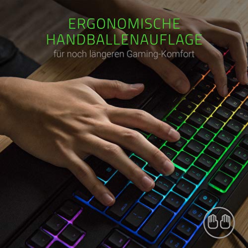 Razer Ornata Chroma Teclado Para Jugar Con Los Botones De Membrana De Mecha, Tapas De Botón Semialtas, Iluminación RGB Chroma Y Diseño Ergonómico Con Reposamuñecas, Disposición Qwerty Alemán, Negro