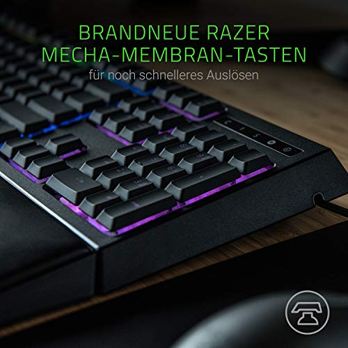 Razer Ornata Chroma Teclado Para Jugar Con Los Botones De Membrana De Mecha, Tapas De Botón Semialtas, Iluminación RGB Chroma Y Diseño Ergonómico Con Reposamuñecas, Disposición Qwerty Alemán, Negro