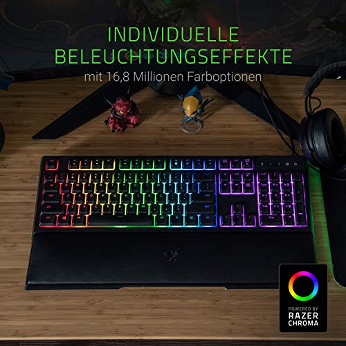 Razer Ornata Chroma Teclado Para Jugar Con Los Botones De Membrana De Mecha, Tapas De Botón Semialtas, Iluminación RGB Chroma Y Diseño Ergonómico Con Reposamuñecas, Disposición Qwerty Alemán, Negro