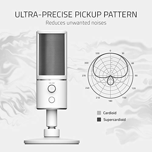 Razer Seiren X Mercury - Micrófono Condensador Digital USB de Alta definición (Blanco) - Optimizado para transmisión de Twitch/Youtube - Soporte de Choque Integrado