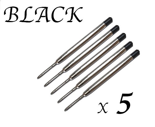 Recambios de bolígrafo calidad, 5 piezas en tinta negro mediana. Cabe también bolígrafos Parker (5 x TINTA NEGRO)