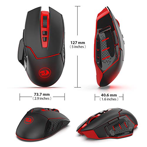 Redargon M690-1 - Ratón inalámbrico para videojuegos con DPI, 2 botones laterales, 2400 DPI, diseño ergonómico, 7 botones, color negro