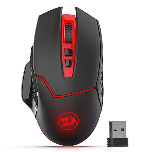 Redargon M690-1 - Ratón inalámbrico para videojuegos con DPI, 2 botones laterales, 2400 DPI, diseño ergonómico, 7 botones, color negro