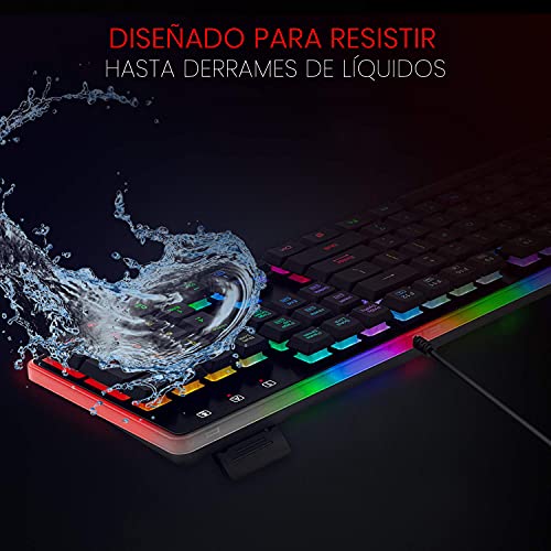Redragon Dyaus 2 K509-RGB Teclado Gaming Español - LED Retroiluminado RGB con Cable USB, Ligero, Duradero, Resistente al Agua, ergonómico, silencioso - Teclado Gamer con Cable para PC - Negro