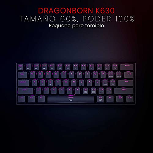Redragon K630 Dragonborn 60% Teclado Mecánico Gaming - Iluminación Rosa - Compacto - 61 Teclas -TKL - Teclado Gamer para Juegos - Interruptores Marrones
