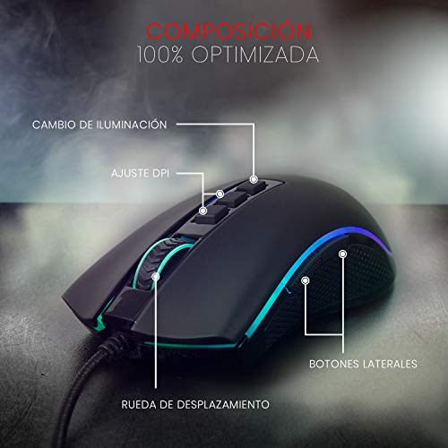 Redragon M711-FPS Cobra FPS Ratón Gaming RGB Personalizable, Sensor óptico Profesional Pixart PMW3360, Interruptores ÓPTICOS LK, 8 Botones Programables, Memoria integrada, Cable mallado, PC compatible