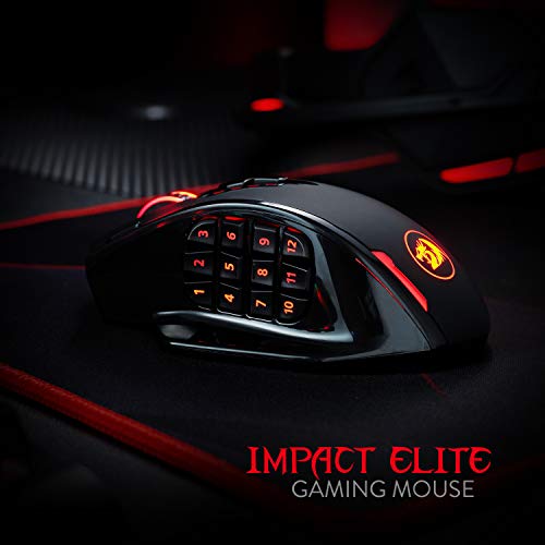 Redragon M913 Impact Elite Ratón inalámbrico para juegos, ratón para juegos RGB con de 16000 DPI con 16 botones programables, batería de 45 horas y sensor óptico profesional, 12 botones Ratón MMO