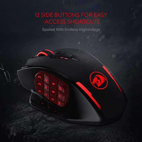 Redragon M913 Impact Elite Ratón inalámbrico para juegos, ratón para juegos RGB con de 16000 DPI con 16 botones programables, batería de 45 horas y sensor óptico profesional, 12 botones Ratón MMO