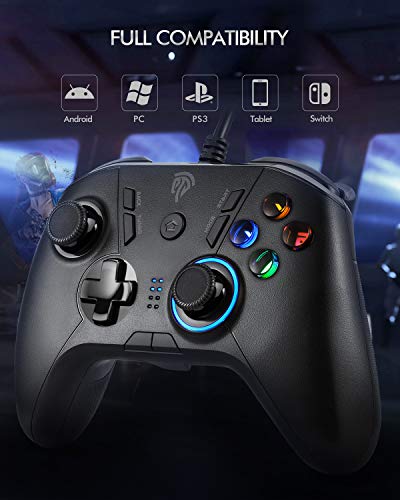 REDSTORM Mando PC, Mando de Gamepad USB para PS3 con Función Turbo, Doble Descarga, LED Ajustable, Plug and Play, Compatible con PC / PS3 / Tableta / Android