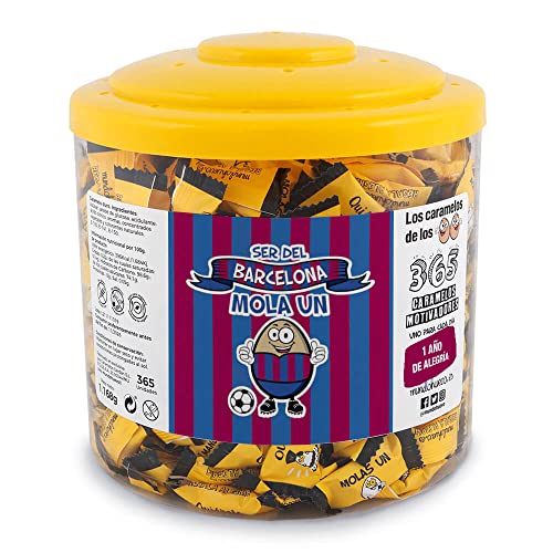 Regalo original. Tarro con 365 caramelos motivadores. Ser del Barcelona mola un huevo. Un caramelo motivador para cada dia del año