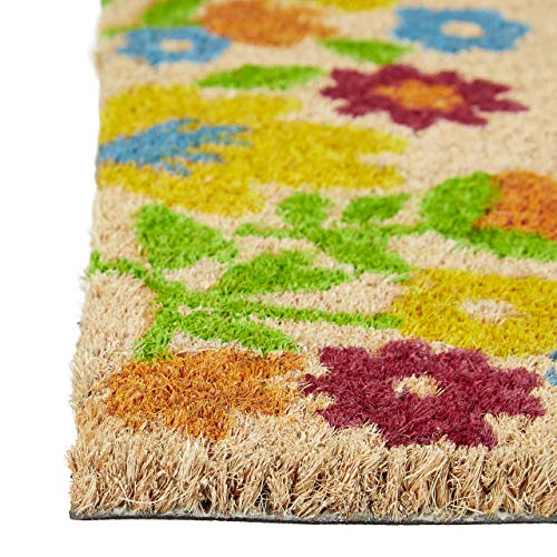 Relaxdays Felpudo de Coco con Texto en inglés Home Sweet Home 40 x 60 Multicolor con Base Antideslizante de PVC para atrapar la Suciedad y el Camino Limpio de Flores, Color marrón