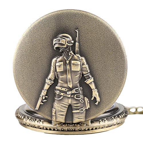 Reloj de bolsillo con diseño de PUBG para hombre, estilo retro, con caja de bronce para hombre, con cadena delgada y cadena de aleación