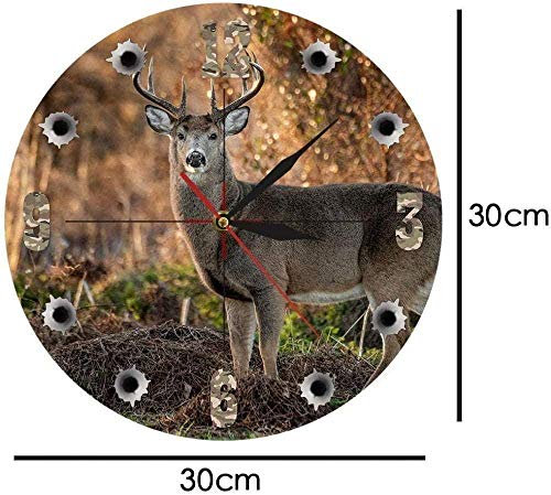 Reloj de Pared Deer Hunter Camera Sniper Big Buck Reloj de Pared Redondo Decoración de Caza Arte de Animales Salvajes Reloj de Pared de Cabina Regalos de Caza de Ciervos Silencioso Fácil de Leer