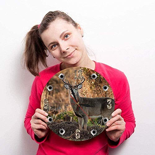 Reloj de Pared Deer Hunter Camera Sniper Big Buck Reloj de Pared Redondo Decoración de Caza Arte de Animales Salvajes Reloj de Pared de Cabina Regalos de Caza de Ciervos Silencioso Fácil de Leer