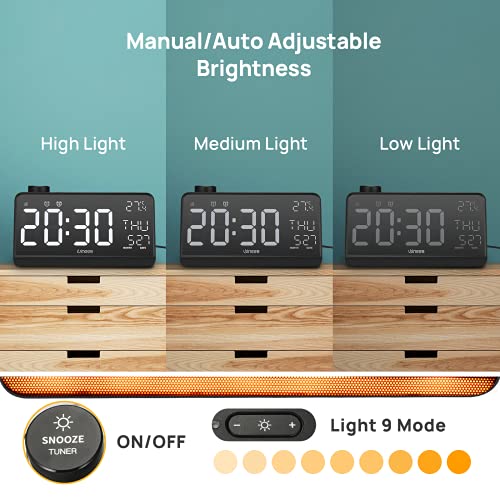Reloj despertador para dormir pesado, máquina de ruido blanco, compatible con Alexa y Google, pantalla de dígitos LED de 9 pulgadas, alarma doble, luz de noche para el hogar, dormitorios y escritorio