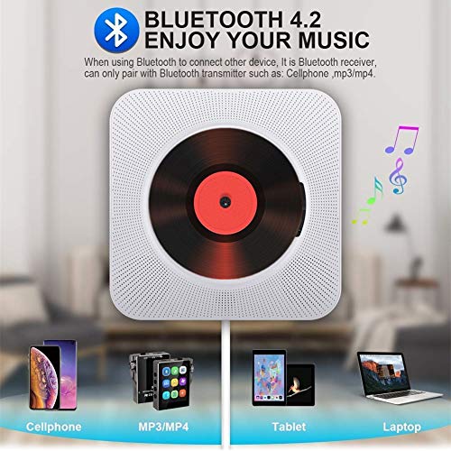 Reproductor de CD portátil con Bluetooth Reproductor de CD montable en la Pared Altavoces de Alta fidelidad incorporados para Control Remoto doméstico Reproductor de CD