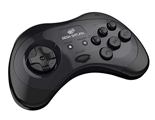Retro-Bit Official SEGA Saturn Wireless Bluetooth Controller for PC, Switch, Mac, Steam, RetroPie, Raspberry Pi - Black [Importación inglesa]