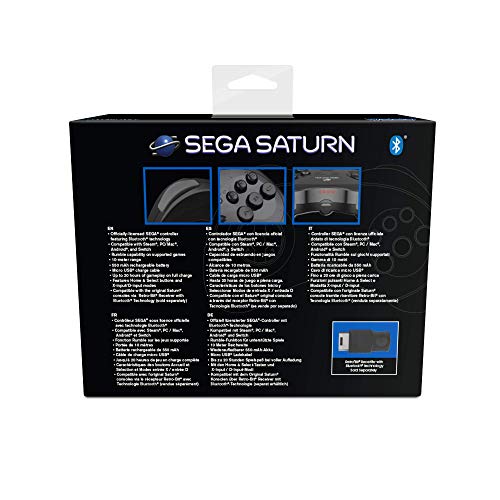 Retro-Bit Official SEGA Saturn Wireless Bluetooth Controller for PC, Switch, Mac, Steam, RetroPie, Raspberry Pi - Black [Importación inglesa]