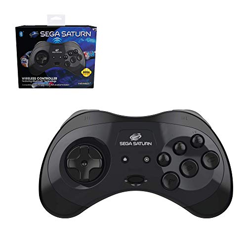 Retro-Bit Official SEGA Saturn Wireless Bluetooth Controller for PC, Switch, Mac, Steam, RetroPie, Raspberry Pi - Black [Importación inglesa]