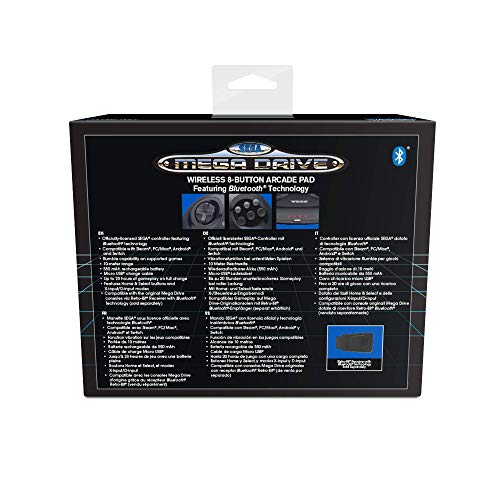 Retrobit - Sega Mega Drive Manette 8 boutons sans fil Bluetooth - Compatible Switch/PC/Mac/Steam/Raspberry Pi/Android/PS3 - Edition Noir [Importación francesa]