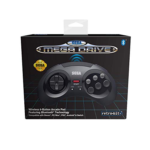 Retrobit - Sega Mega Drive Manette 8 boutons sans fil Bluetooth - Compatible Switch/PC/Mac/Steam/Raspberry Pi/Android/PS3 - Edition Noir [Importación francesa]