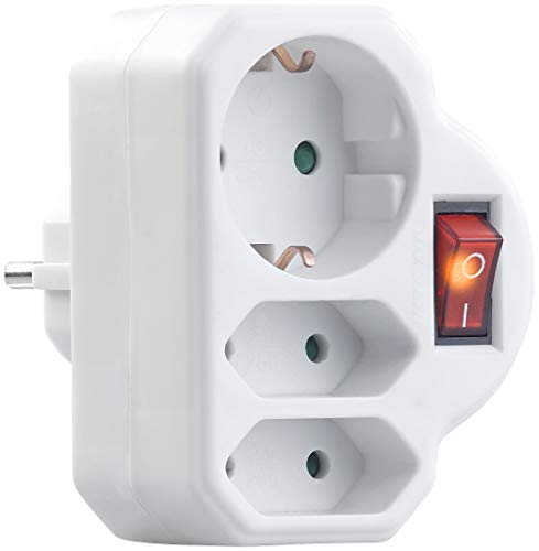 revolt Distribuidores de enchufes: Juego de 2 enchufes triples, Interruptor de encendido y controles parentales, 230 V (Triple Adaptador de enchufe)