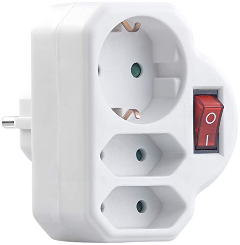 revolt Distribuidores de enchufes: Juego de 2 enchufes triples, Interruptor de encendido y controles parentales, 230 V (Triple Adaptador de enchufe)