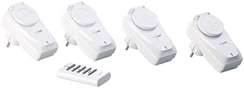 revolt Interruptor de radio Fuera de: Juego de 4 enchufes radiocontrolados para exteriores, Control remoto, IP44, hasta 5 A, 1150 vatios (Interruptor de radio IP44)