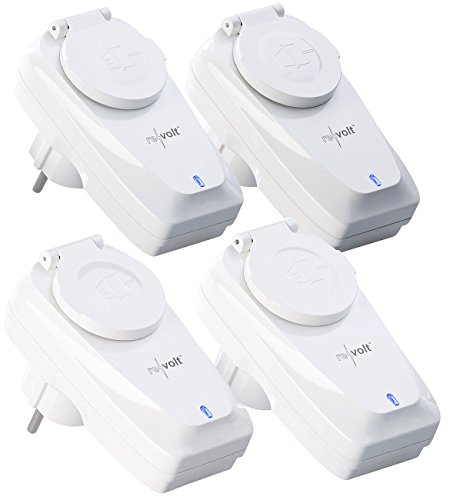 revolt Interruptor de radio Fuera de: Juego de 4 enchufes radiocontrolados para exteriores, Control remoto, IP44, hasta 5 A, 1150 vatios (Interruptor de radio IP44)