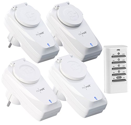 revolt Interruptor de radio Fuera de: Juego de 4 enchufes radiocontrolados para exteriores, Control remoto, IP44, hasta 5 A, 1150 vatios (Interruptor de radio IP44)