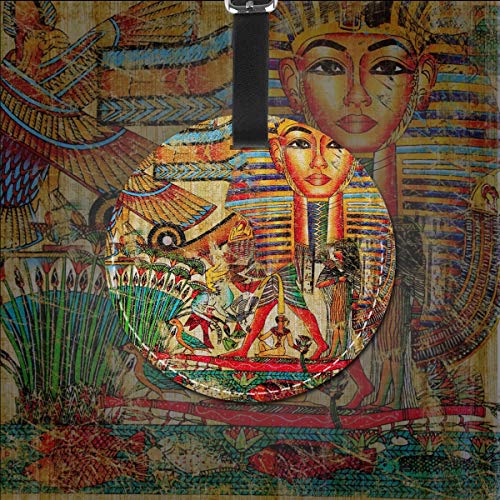 Rey Egipcio Faraón Tutankhamun Personalizado Cuero de Lujo Maleta Etiqueta Conjunto de Accesorios de Viaje Redondo Etiquetas de Equipaje Negro Negro
 2 PC