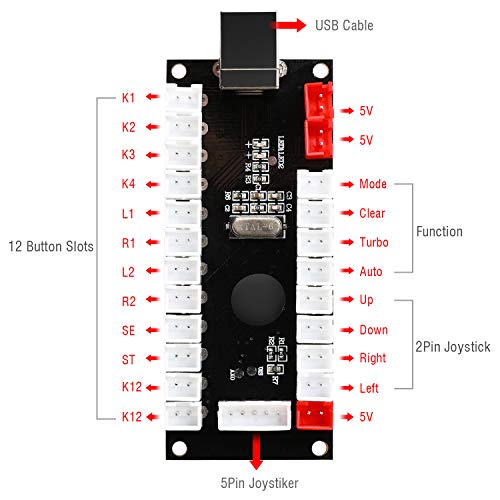 Reyann PS3 / PC Zero Delay Juego Arcade USB Encoder PC a Joystick para MAME y Raspberry Pi Retropie Proyectos 2Pin - 4.8MM