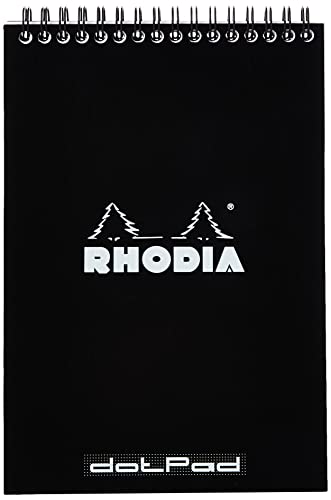 RHODIA 165039C - Bloc-Notes à Spirale (Reliure Intégrale) Noir - A5 - Pointillés Dot - 80 Feuilles Détachables - Papier Clairefontaine 80G - Couverture en Carte Enduite Souple et Résistante - Classic